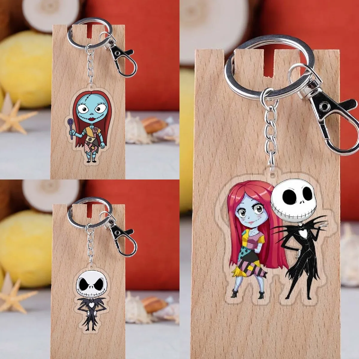 

Creative Nightmare Before Christmas Keychain Cartoon Skull Jack Sally Acrylic Keyring Chains Ornament Jewelry Gifts for Friends