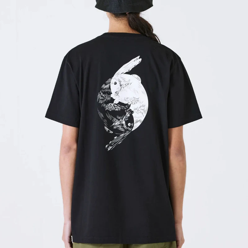 

Maharishi T-shirt for Men High Quality Black White Rabbit Print Tops American Streetwear Casual Loose Maharishi Short Sleeve