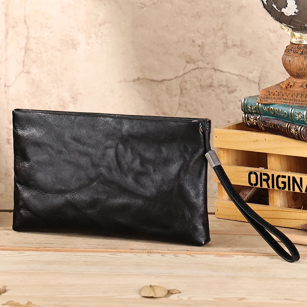 

Envelope Brand Man Genuine Leather Soft Clutch Quality High Men's Vegetable Tanned Handbag Handbag Big Luxury Bag For Business