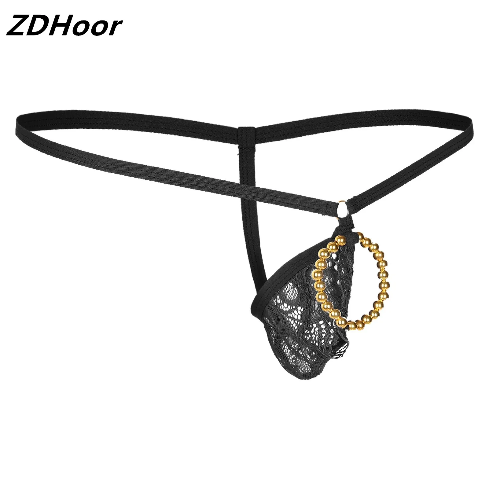 

Mens Lace Beaded O Ring G-string Underwear Hot Hollow Out Breathable Bulge Pouch T-back Thin Low Rise Thongs Bikini Briefs