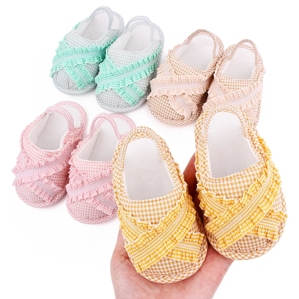 

Baby Indoor Walking Shoes Lace Plaid Sandals Soft Sole Anti Slip Girls' Walking Shoes Newborn Baby Accessories Toddler Shoes
