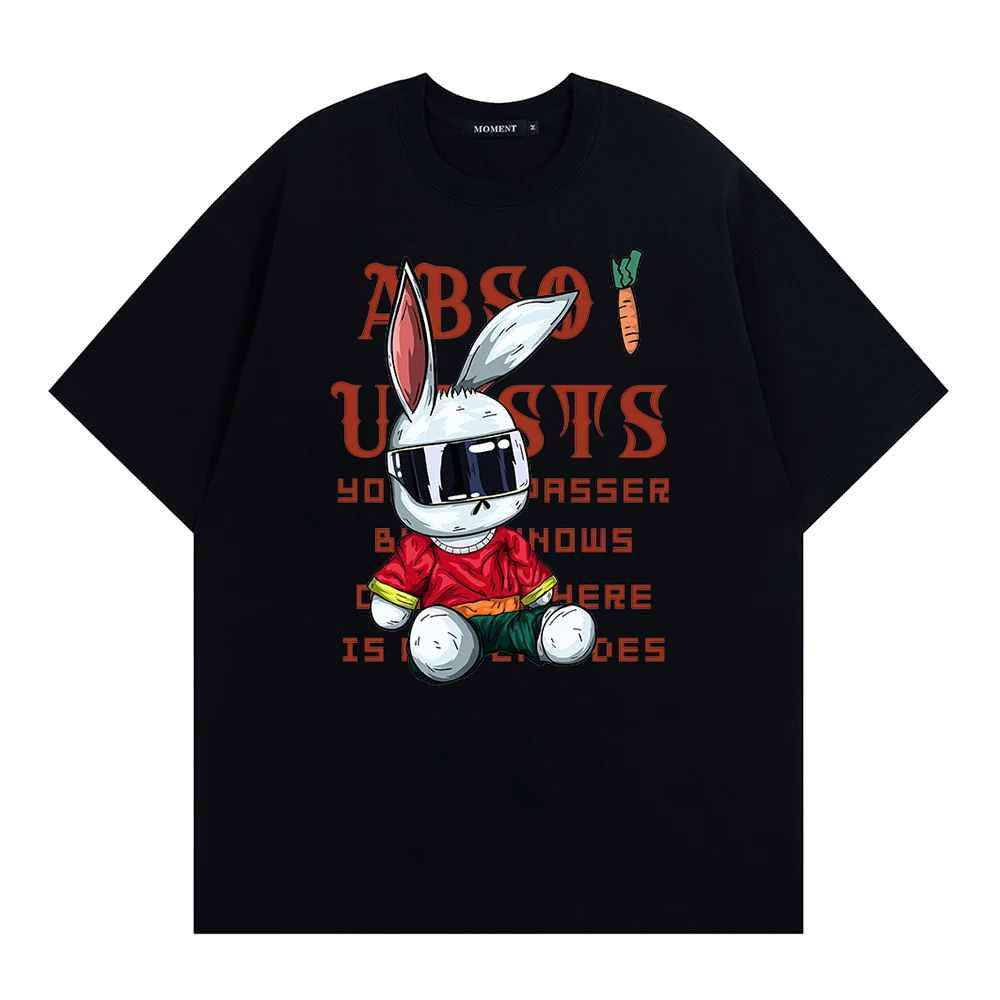 Robot Rabbit Oversized Tshirts for Men Round Neck Loose Hip-hop T shirt Cotton Tee 2023 Summer Streetwear Clothing