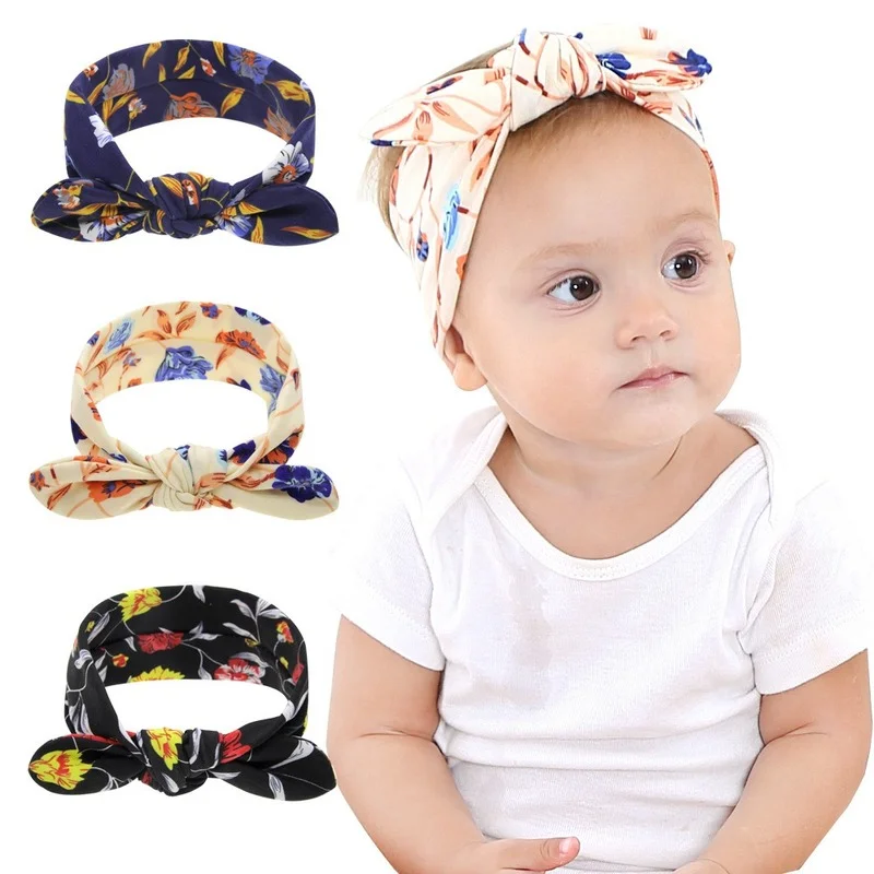 

Детский тюрбан с заячьими ушками, детские головные уборы с узелком и принтом, оптовая продажа