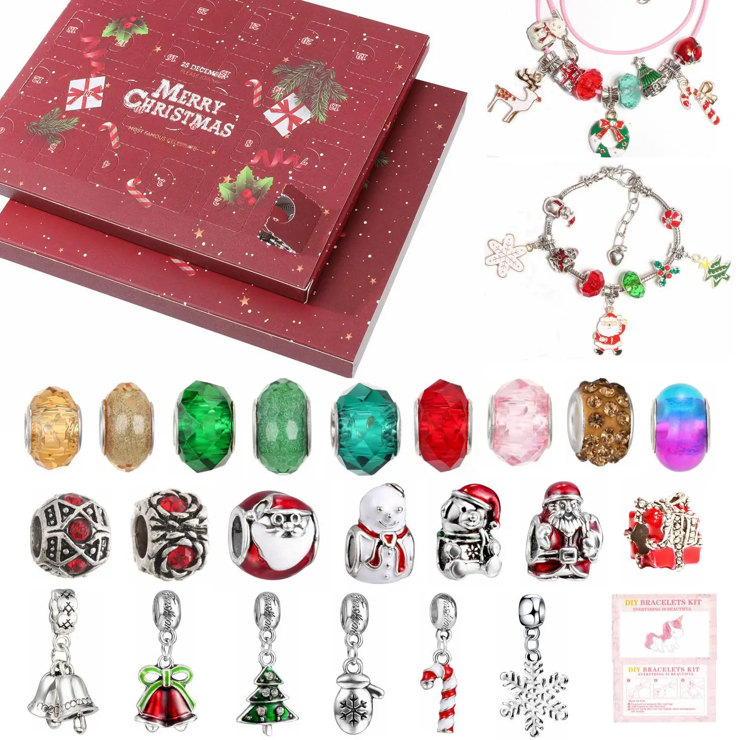 

24 Pieces Christmas Set Bracelet Diy Beaded Pendant Christmas Bracelet Gift Original Brand Bracelet and Necklace Jewelry Gift