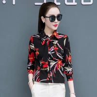 autumn chiffon women shirts black tops and blouses office lady button up shirt casual long sleeve ladies tops camisas de mujer