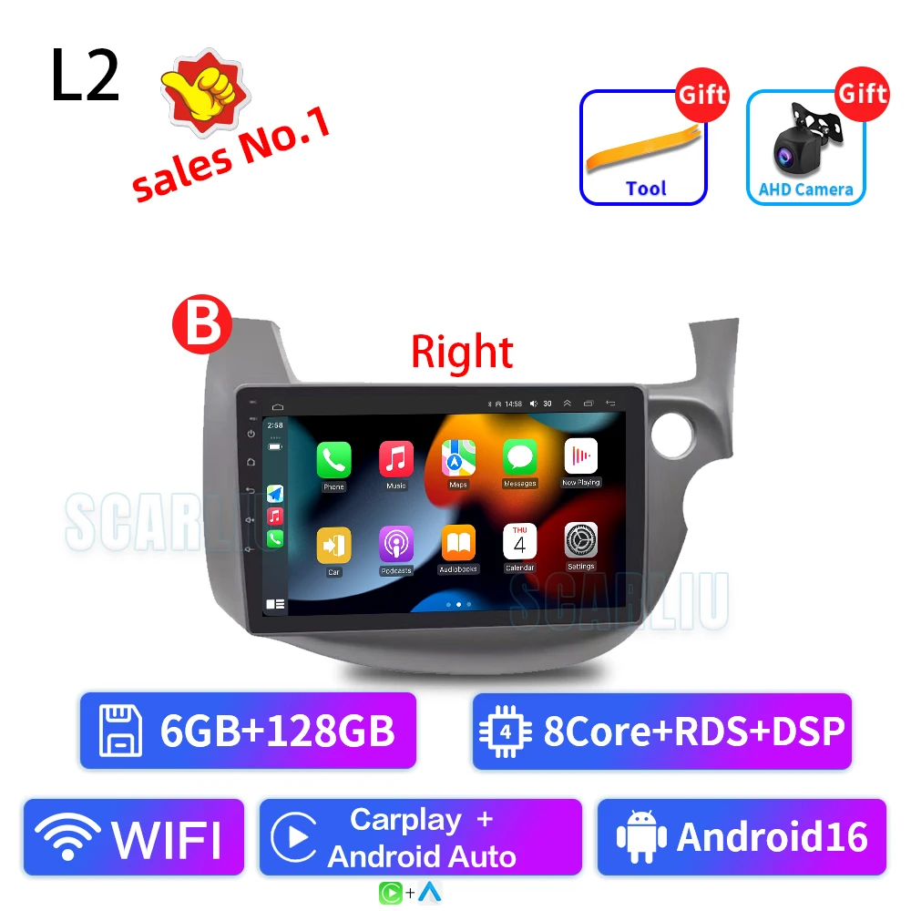 

Автомагнитола SCARLIU 2 din Android 16 Carplay для HONDA FIT JAZZ 2007-2013, мультимедийный видеоплеер, GPS-навигация, RDS, 4G, головное устройство