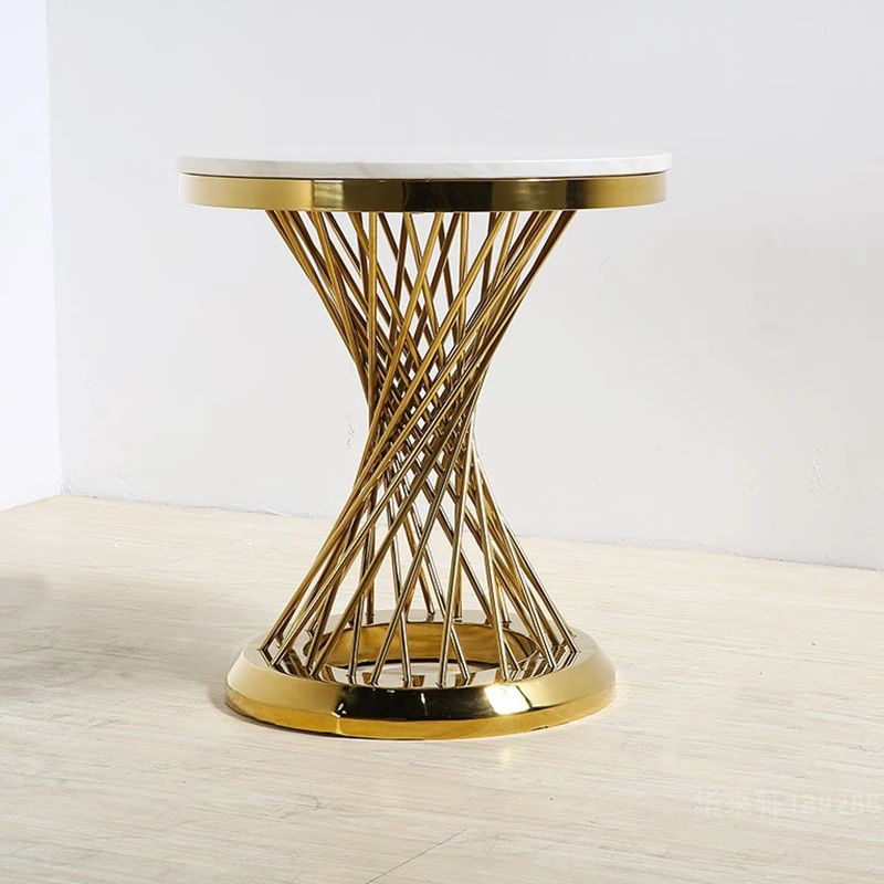 Новый дизайн 2023 мраморный журнальный столик из нержавеющей стали Глянцевая