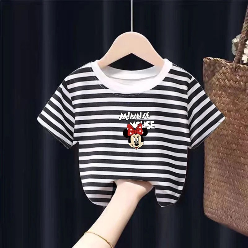 Disney Kawaii Minnie Mouse T-shirts 2-12 Ys Children T Shirt Kids Girls Tops Kid Gril Short Sleeve Baby Clothing Summer T-shirt