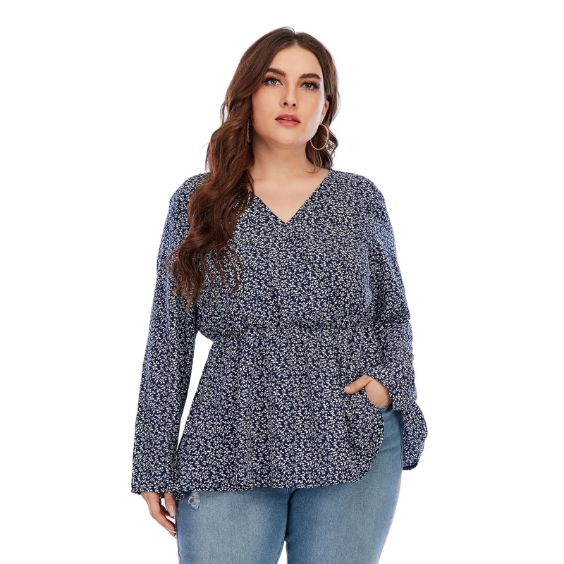 

Женская блузка с V-образным вырезом и цветочным принтом