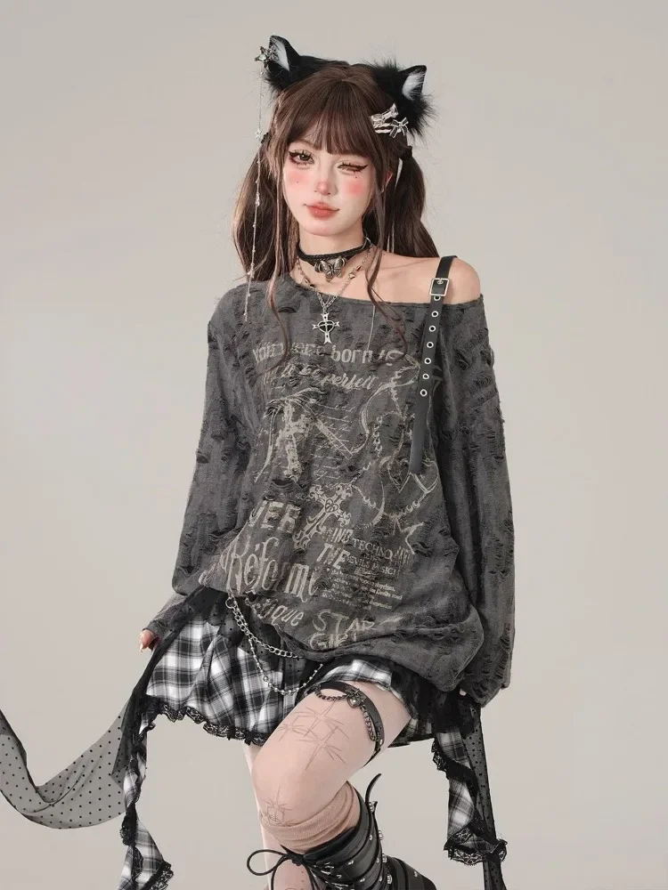 Y2k эмо женская уличная одежда с длинным рукавом гранж Acubi Fairycore футболки футболка