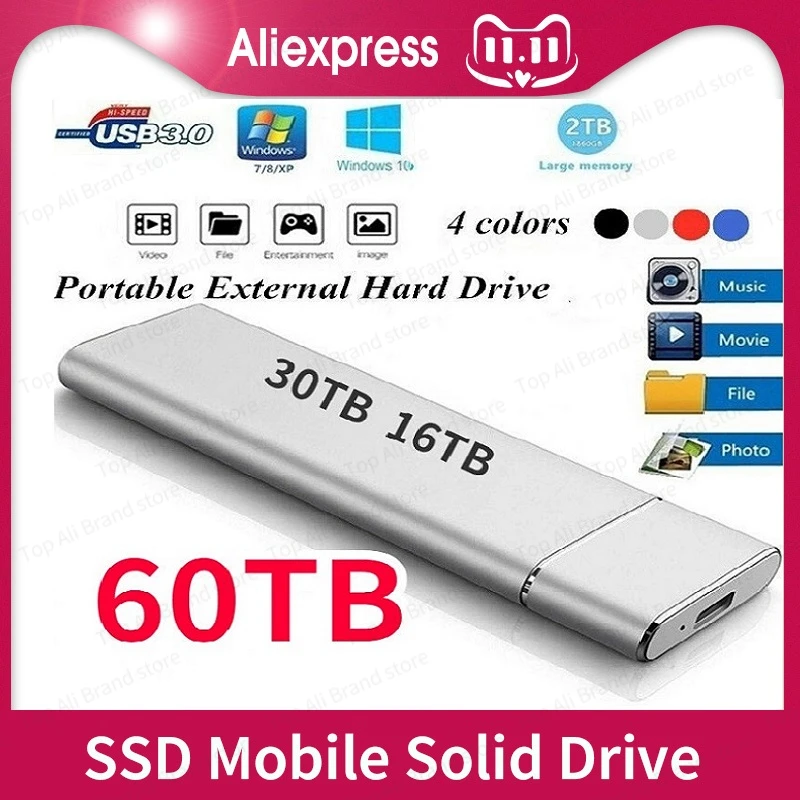 

60Tb 30Tb 16Tb 8Tb Opslag Apparaat Harde Schijf Computer Draagbare Type-C Mobiele Harde Schijven solid State Disk Voor Pc Laptop