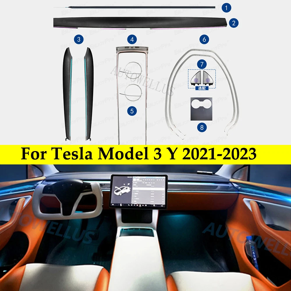 

64 цвета полный комплект матовый углеродный внешний фотоэлемент для Tesla модель 3 Y динамик декоративная неоновая лампа сенсорное управление центральный столбик звуковой сигнал cov