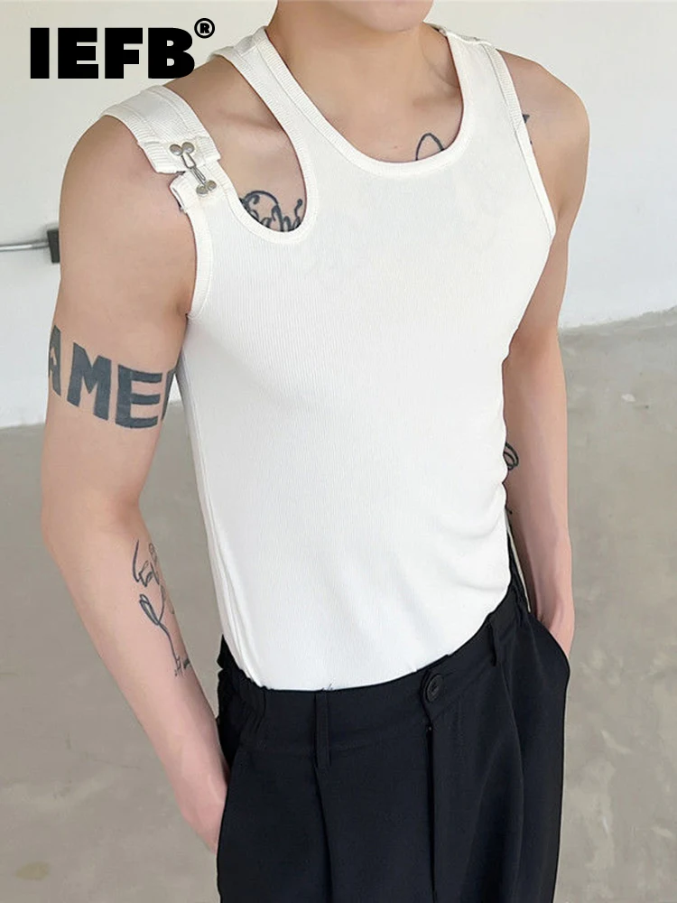 

IEFB Men's Vest Summer Shoulder Strap Design Slim Fitting Sleeveless Top 2022 Round Neck Solid Color Temperament 9A3220
