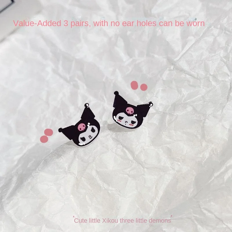 

2023 New Summer S925 Sanrios Sterling Silver Studs Kuromi Cartoon Allergy-Free Earrings Simple Girl Earrings Gifts for Women