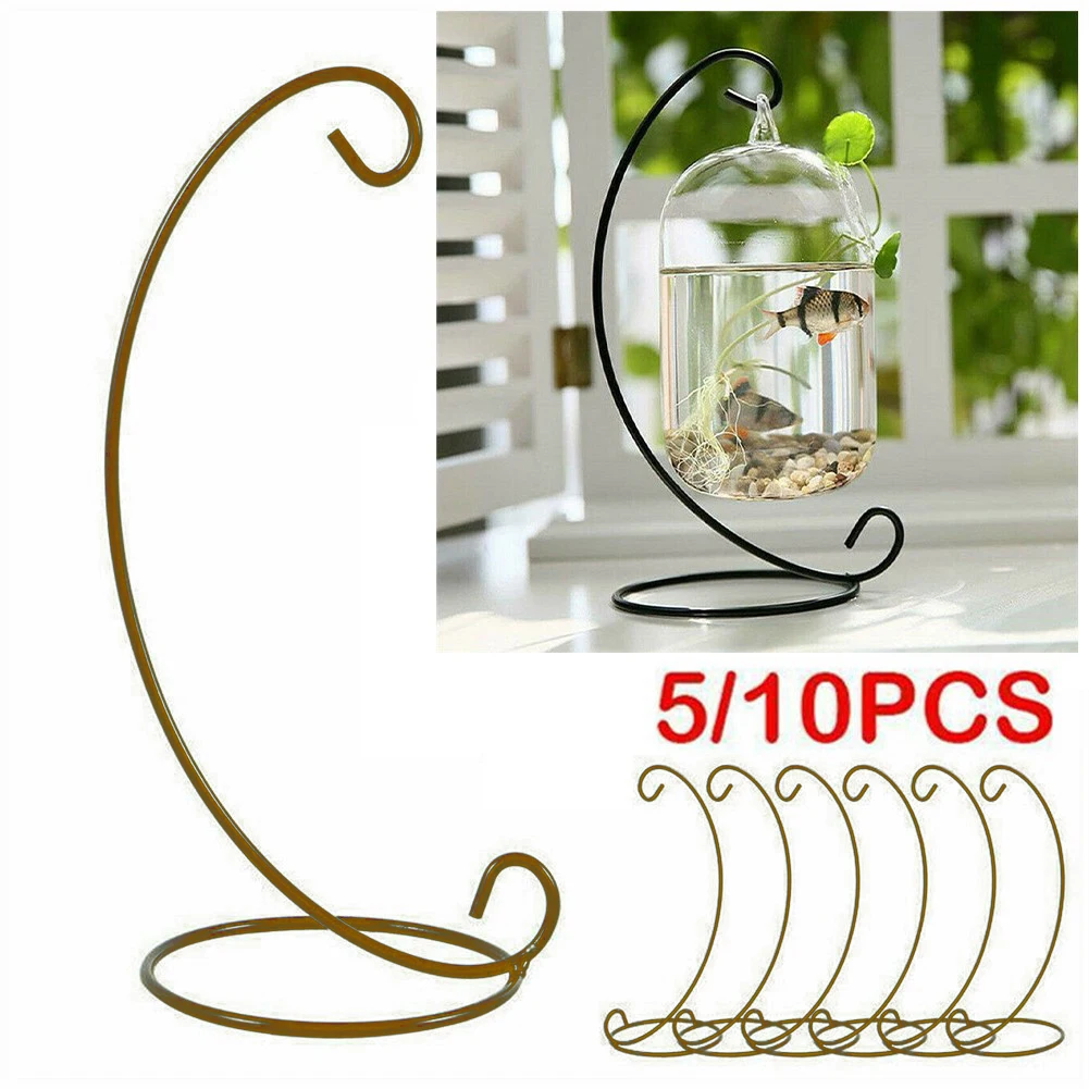 

Creative Moon Shaped Iron Hanging Holder Plant Glass Vase Stand Hanging Iron Frame Fish Tank Lamp Home Ornament Display Holder