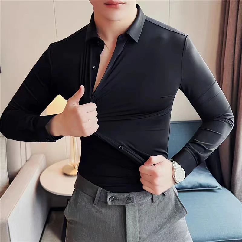

Explosive Men's Four-Sided Elastic Shirt Men's Long-Sleeved Traceless Non-Ironing Business Casual White Shirt