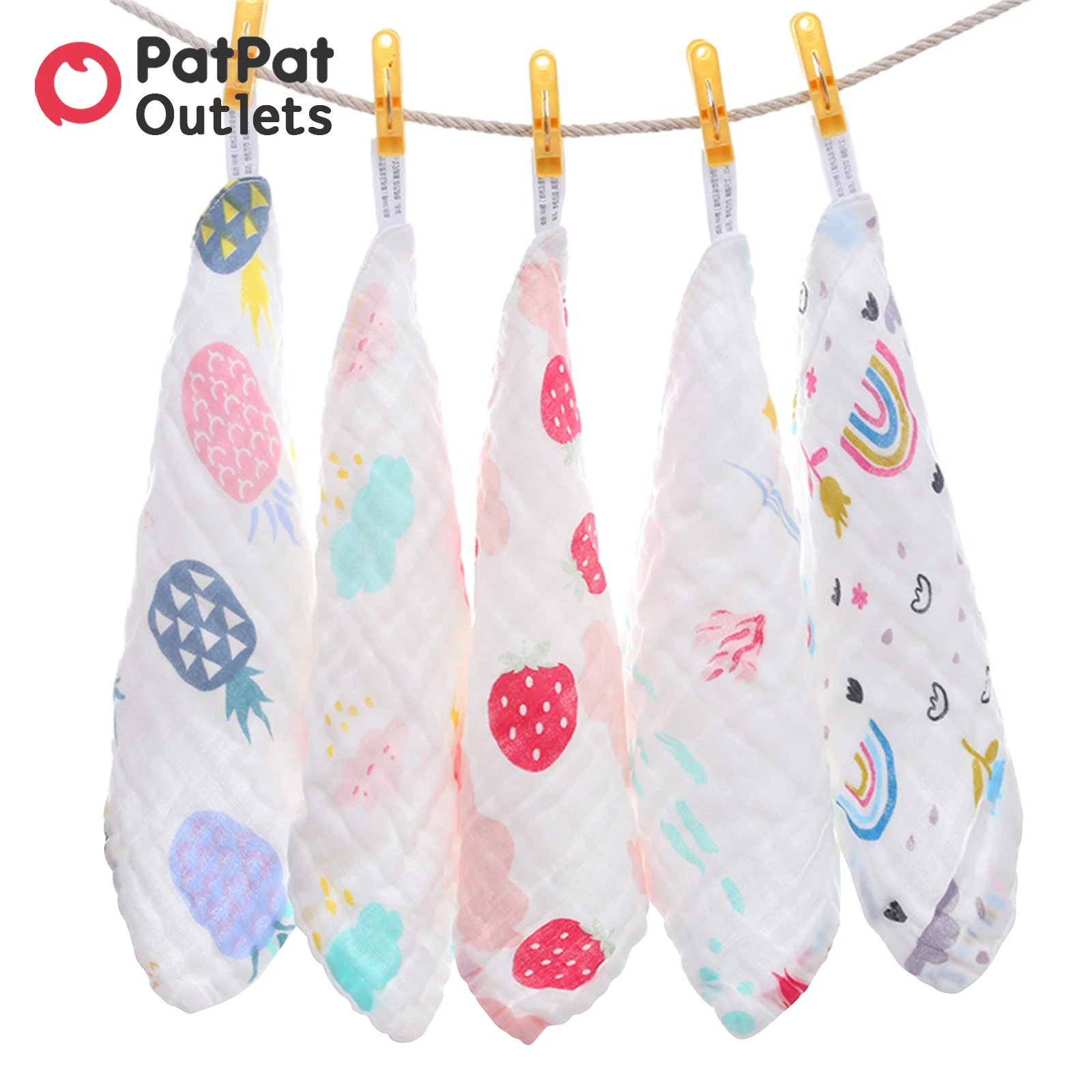 

PatPat 5-pcs Baby Dtuff Cotton Cute Bips Gauze Newbron Toddler Kids Gauze Burp Cloth Feeding Apron Saliva Towel Scarf Bandana