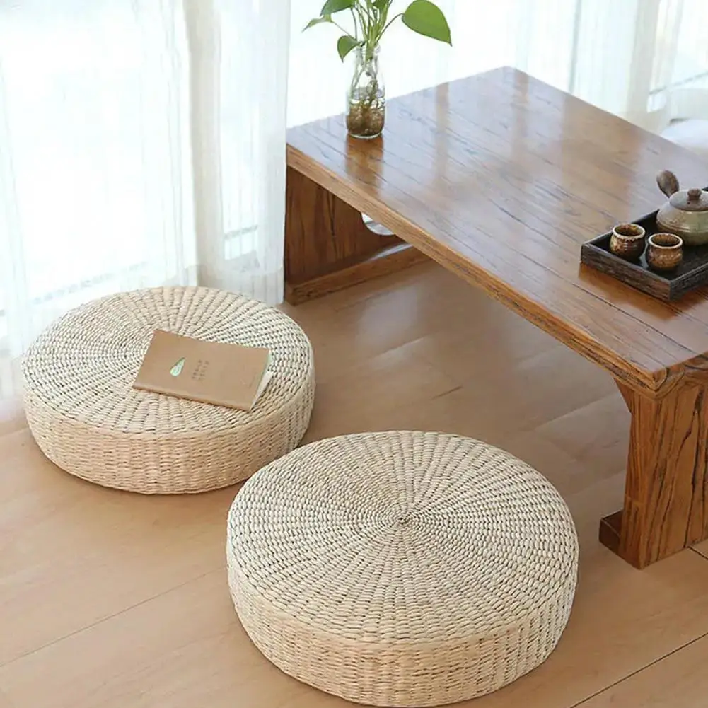 Handmade Straw Woven Futon Cushion Outdoor Garden Rattan Thicken Woven Handmade Chair Mat Yoga Round Seat Futon Straw A1P7