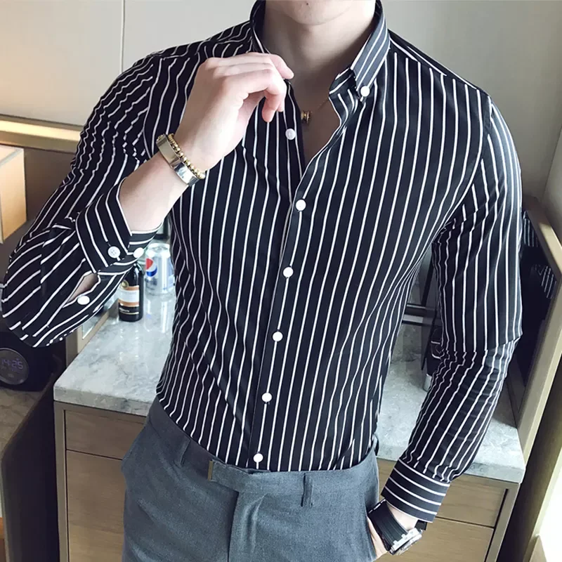 

Men Design Social Slim Fit Man Shirts Long Sleeve Striped Shirts Spring Autumn New Men's Fashion Casual Button Down Shirt
