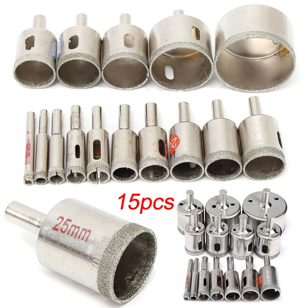 

15pcs Silver Durable Hole Saw Drills Diamond Glass Cutter Tool Ceramic Tile 6-50mm