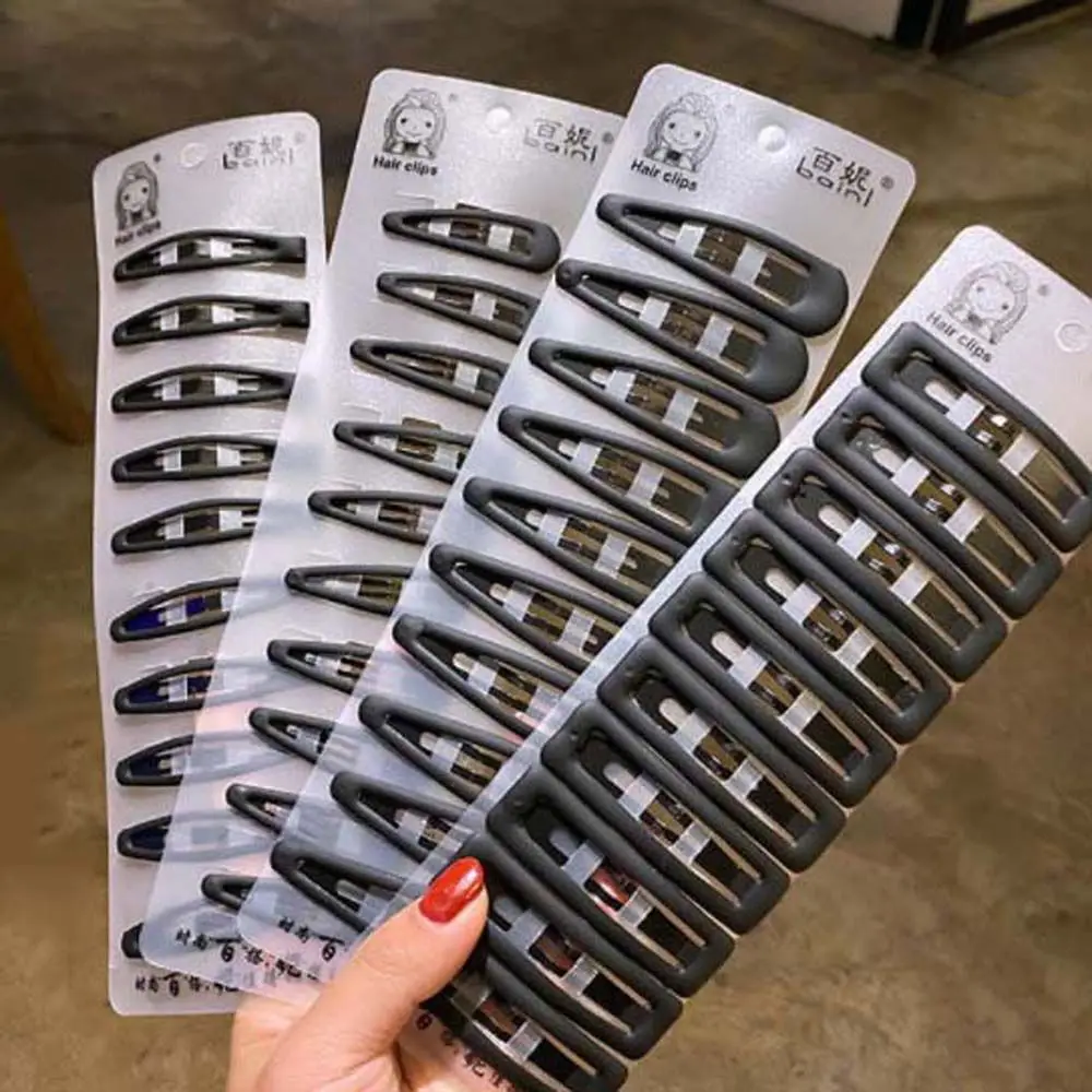 

10 Korean Matte Black Alloy Hair Card Large Teardrop Geometric Solid Color Hair Card Ladies Makeup Hair Clip Hair Clip Non Slip