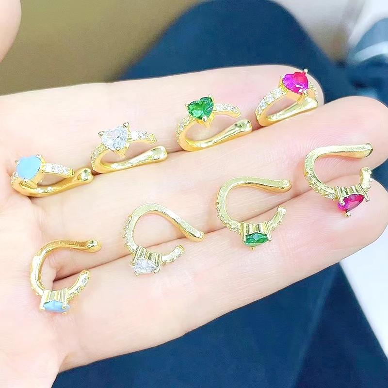 

Heart Women Earring Ear Cuff Earcuff Crystal Fake Piercing Birthday Stone Jewelry Ear Clip on Gold Silver Color Arete Single One