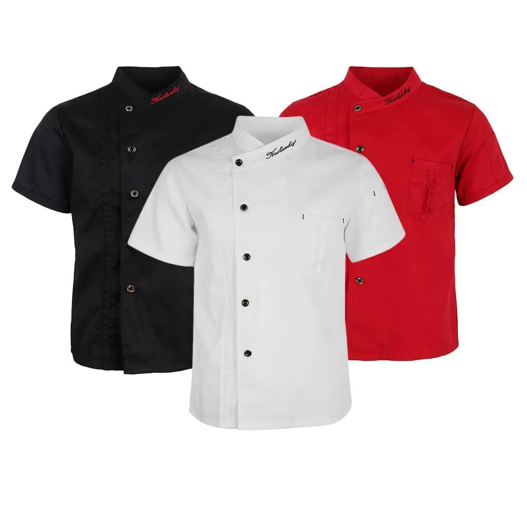 

Unisex Chef Jackets Coat Short Sleeves Shirt Kitchen Uniforms 3XL Red
