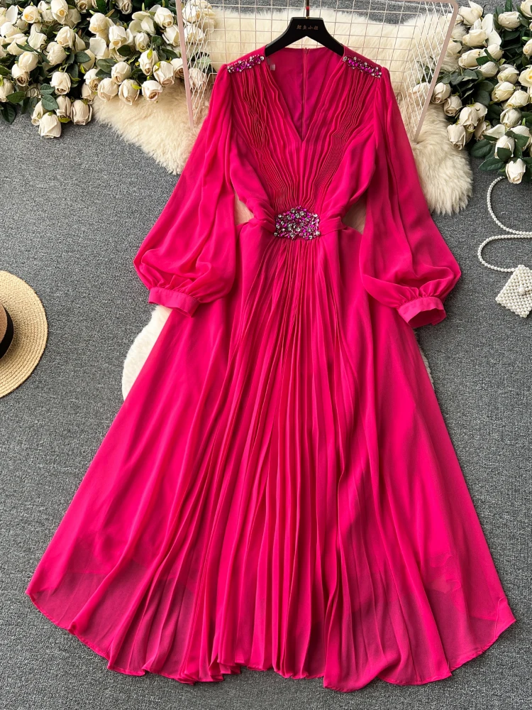 2024 Vestidos De Mujer плиссированные платья с v-образным вырезом для женщин халат