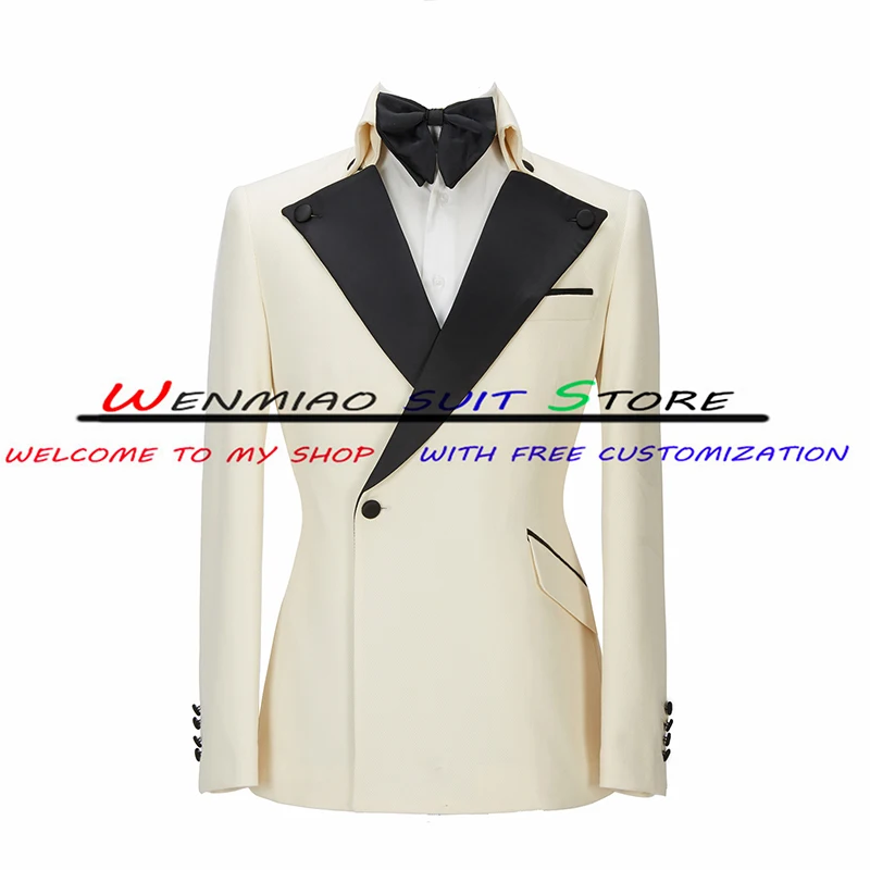 Ivory Fashion Men Wedding Groom Tuxedo Lapel Blazer Pants Two Piece Formal Party Dress Homme Jacket Set