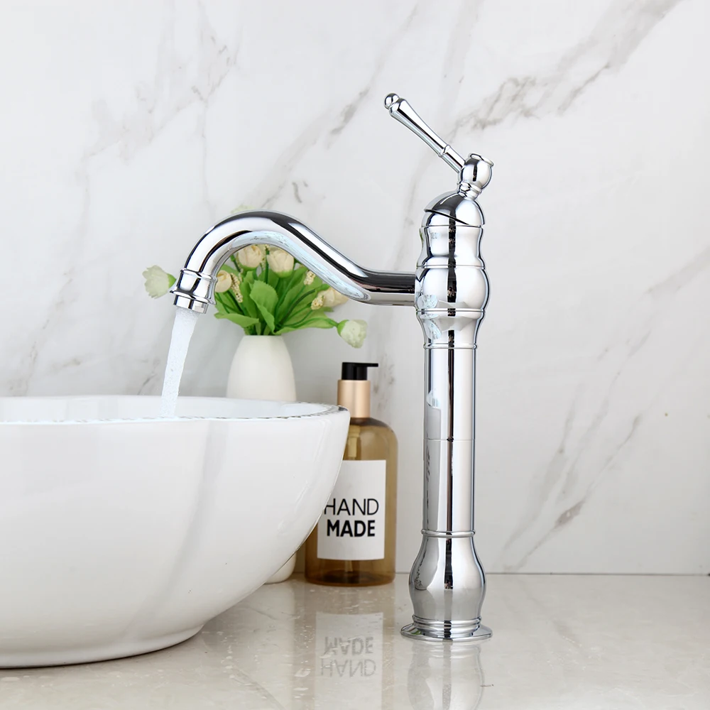 

YANKSMART Luxury Chrome Polished Bathroom Vessel Sink Faucet Deck Mounted Single Handle Basin Faucet Single Hold Mixer Water Tap