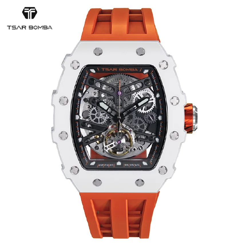

Ceramic Bezel TSAR BOMBA Mechanical Watches Men White Automatic Wristwatch Water Resistant Clock Luxury Mens Gift