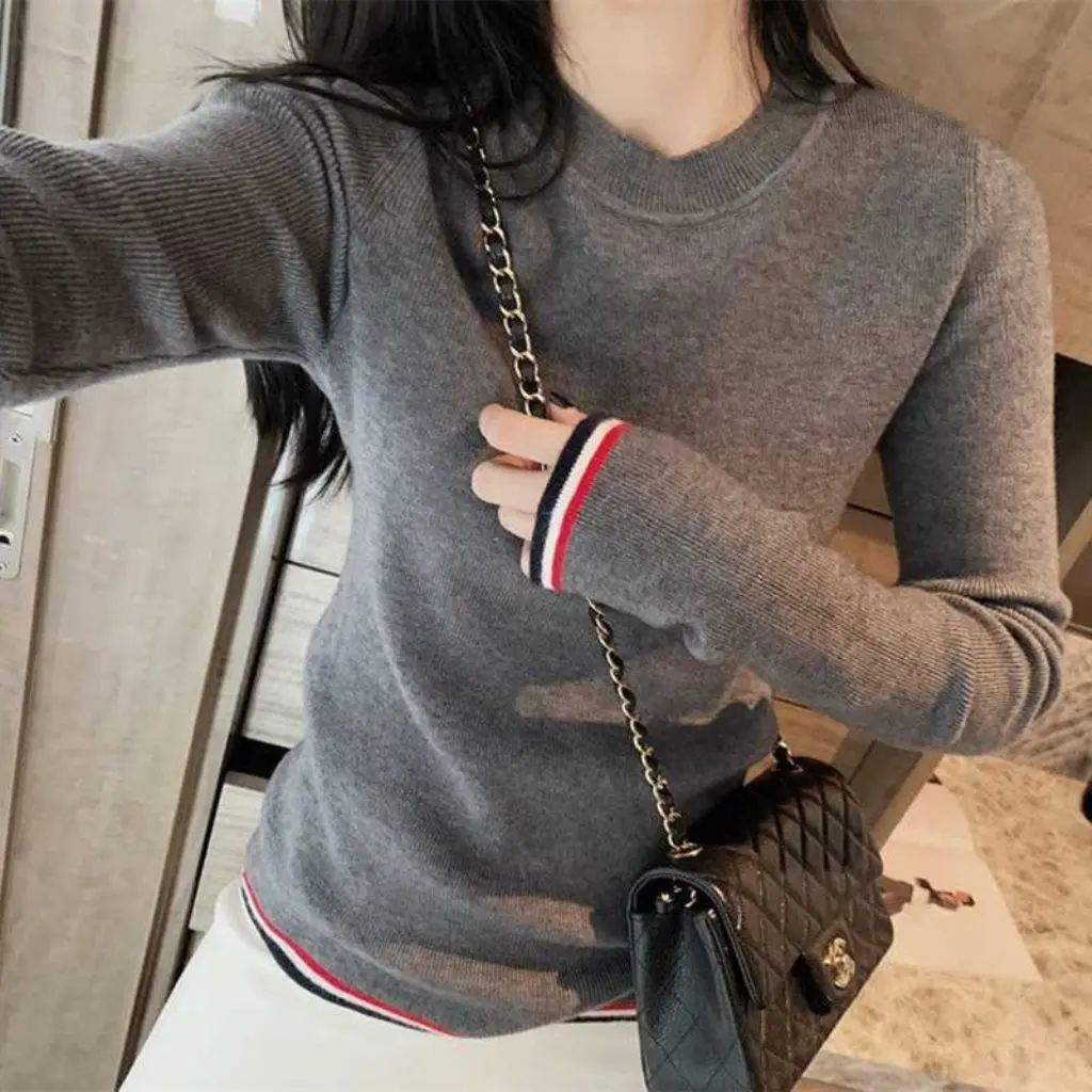 

Grey new women's jacket autumn and winter lazy style in the middle of a coherent round neck shirt length