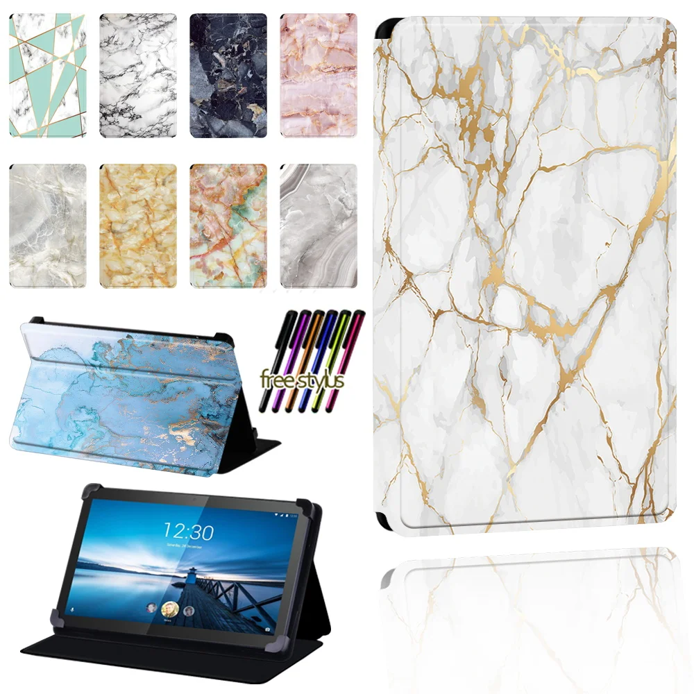 

Tablet Case for Lenovo Smart Tab M8 8"/M8 LTE 8"/Tab M10 10.1"/Tab M10 LTE 10.1 Marble Print Leather Adjustable Protective Cover