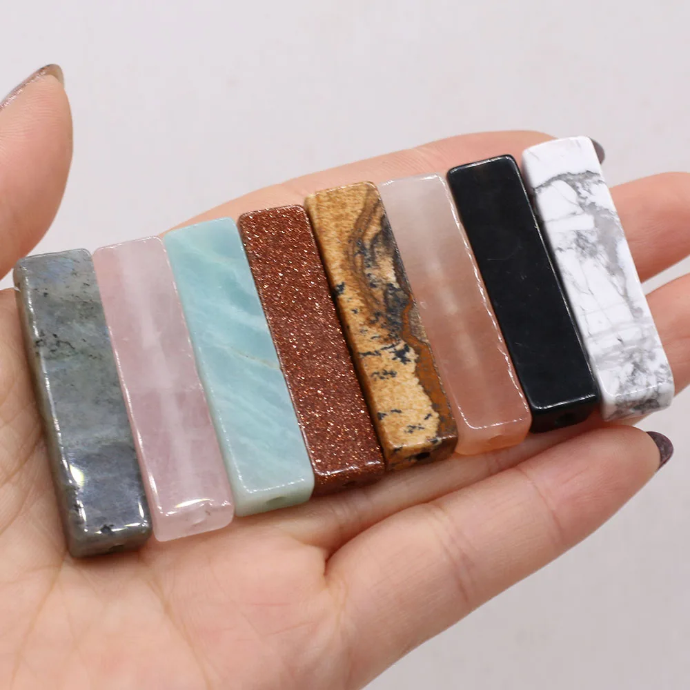 

Rose Quartz Agate Amazonite Natural Stone Four-sided Column With Holes Pendant For Jewelry MakingDIY Necklace Earring Gift Decor