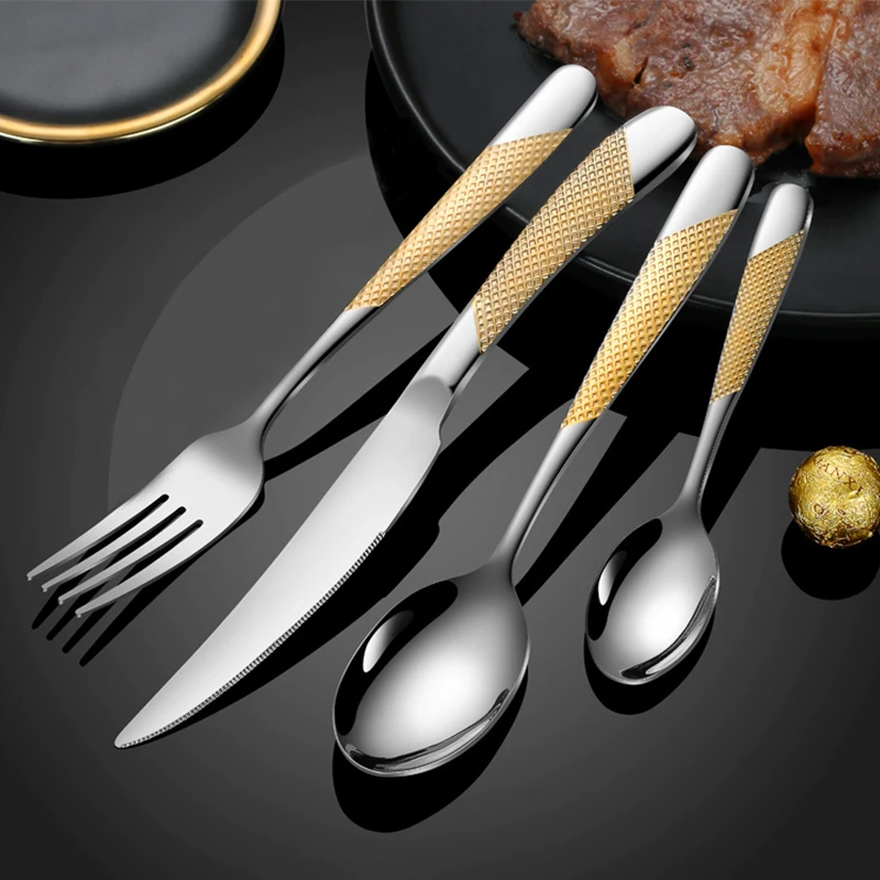 

Набор столовой посуды из нержавеющей стали, 24 шт., золотой Западный нож, ложка, вилка, столовая посуда, классический кухонный столовый набор