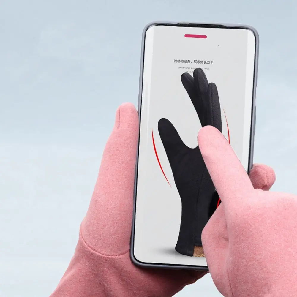 

Warm Thick Women Plus Velvet Elastic Simple Full Finger Gloves Suede Leather Mittens Female Gloves Touch Screen Gloves