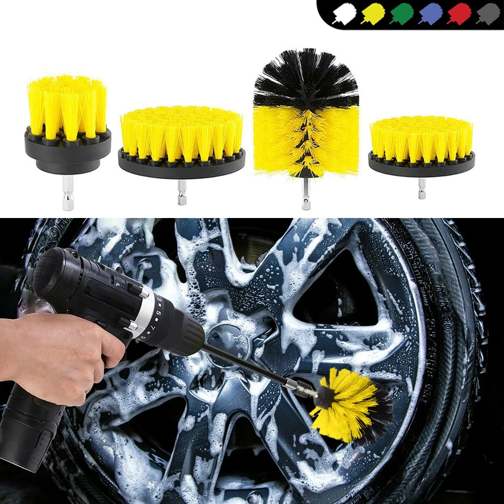 

Drill Brush Attachment Set 2"/3.5"/4"/5" Brush 1/4" Shank Nylon Scrubber Car Washing Brush Car Polisher Bathroom Cleaning Tool