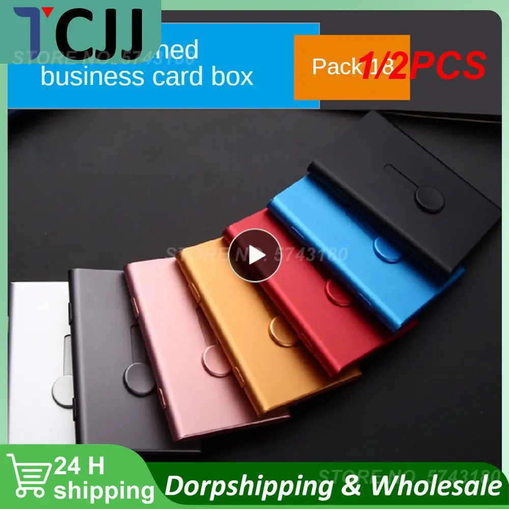 

1/2PCS Business Card Holder Hand Push Card Case Bank Card Membership Cards Package Metal Ultra Thin Business Card Box Organizer