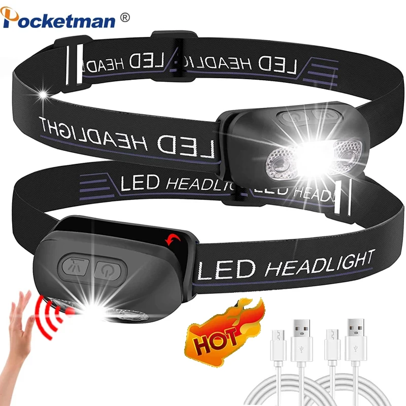 

Most Bright LED Headlamp Body Motion Sensor Headlight With USB Rechargeable 5Modes Camping Torch Outdoor Waterproof Head Light