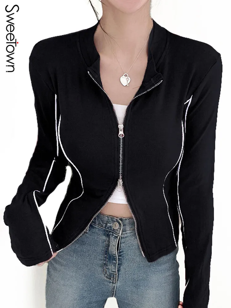 Женский трикотажный кардиган с длинным рукавом на молнии |
