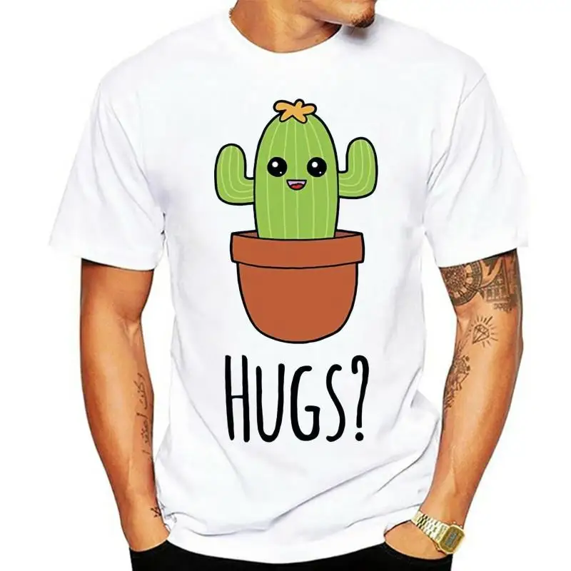 

Novelty T Shirt Cactus Wants Hugs Design New 2022 Summer Mens Tee Cool Tshirts Breathable All Cotton Short Sleeve T-Shirt