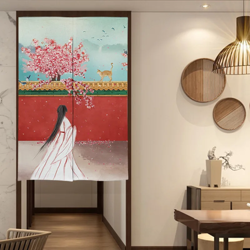 

Antique Japanese Style Polyester Door Curtain Bedroom Kitchen Fume-proof Breathable Partition Curtain Hotel Room Door Curtain