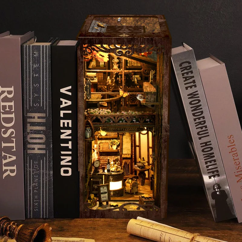 DIY деревянный книжный уголок фигурки кофейного домика миниатюрные подставки для