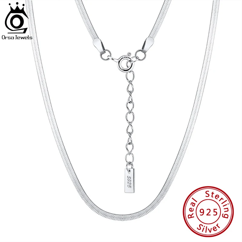 

ORSA JEWELS 925 Sterling Silver Italian 1.8mm Flexible Flat Herringbone Chain Necklace for Women Flat Snake Fashion Jewelry SC44