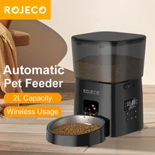 ROJECO Automatic Cat Feeder Pet Smart Cat Food Kibble Dispenser Button Version Smart Control Auto Feeder For Cat Dog Accessories