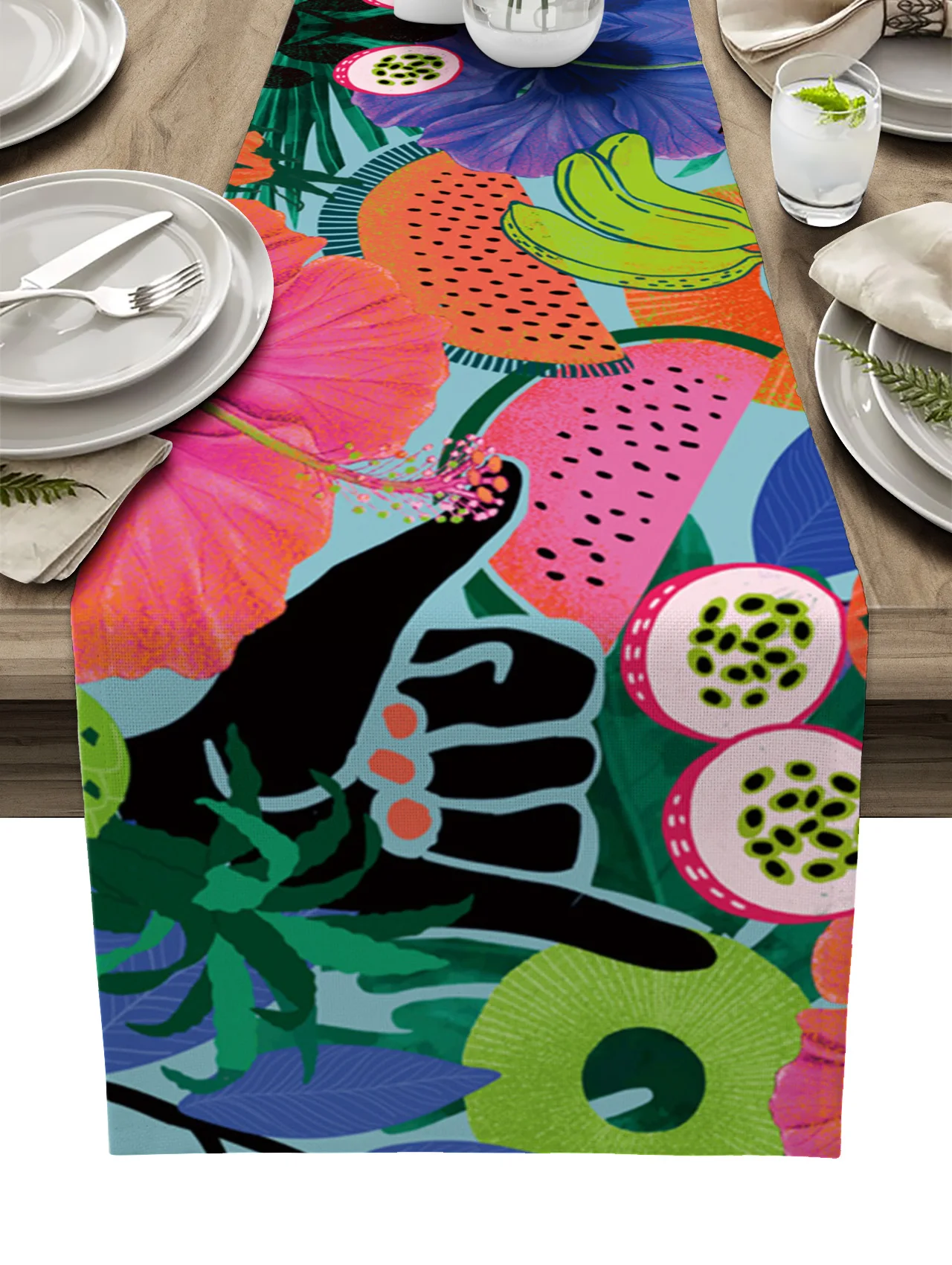 

Летняя настольная дорожка с фруктами и цветами, свадебное украшение для стола, кухонная скатерть, подставки, коврик для стола, скатерти для ...