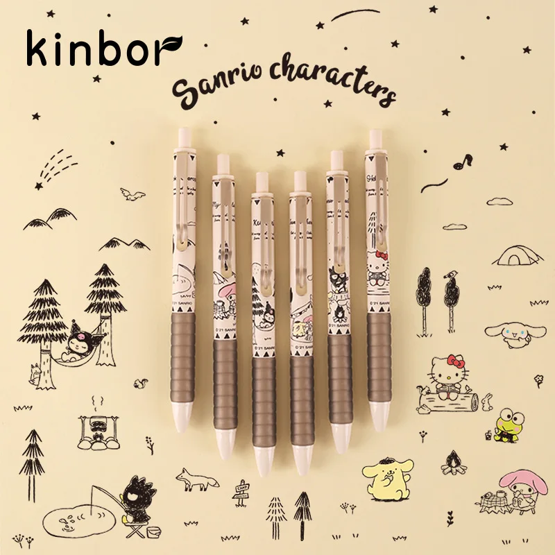

Kawaii Sanrios Series Kitty My Melody Kuromi Cinnamoroll Press Gel 0.5Mm Black Anime Cartoon Camping Together Series Pen