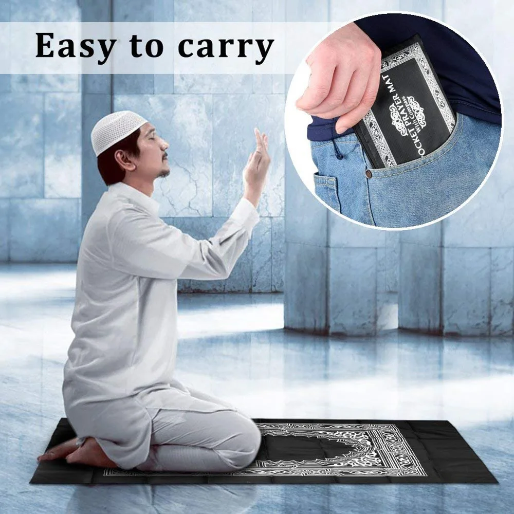 

100x60cm Useful Portable Prayer Rug with Compass Kneeling Poly Mat for Muslim Islam Waterproof Prayer Mat Carpet With Bag