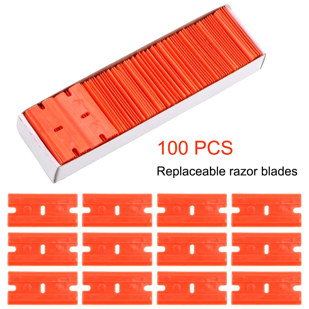 

Lable Clean Razor Glue Remover Car Wrap Sticker Squeegee Window Glass Clean Scraper 100pcs Double Edged Plastic Razor Blade