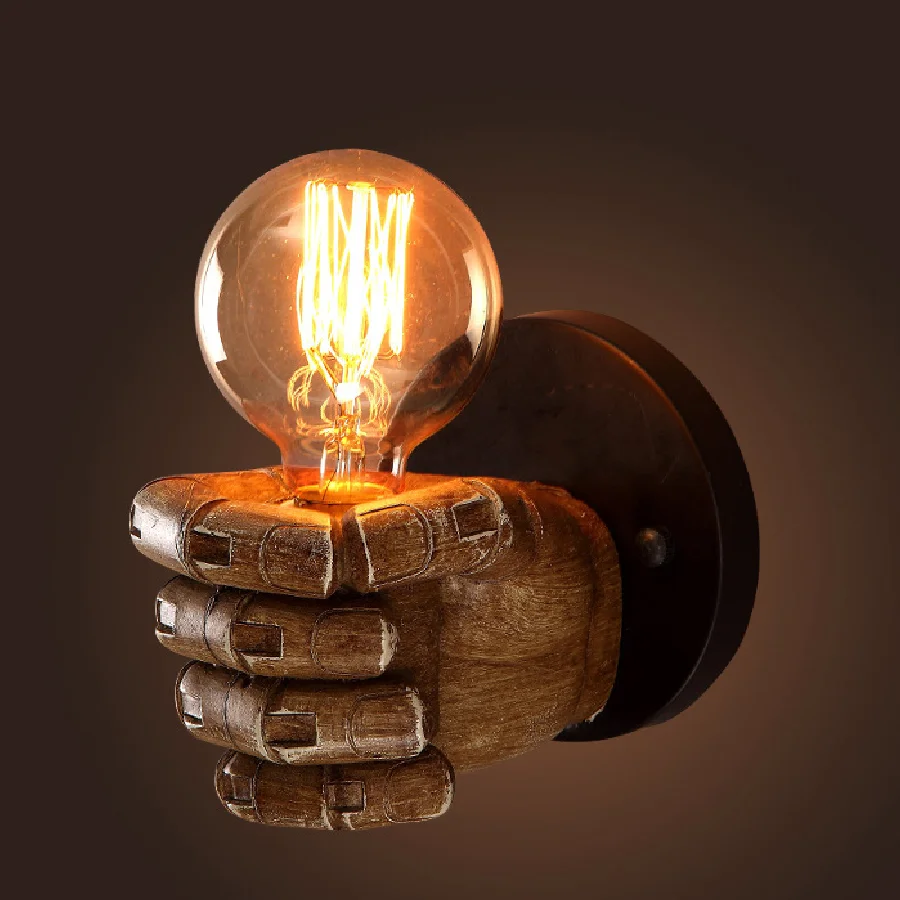 

Creative Vintage Retro Resin Fist Wall Lamp Loft Industrial American Aisel Bedside Wall Lights Sconce Rust Home Deco Lighting